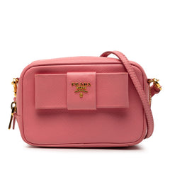 プラダ リボン ミニショルダーバッグ ポシェット ピンク サフィアーノレザー レディース PRADA 【中古】