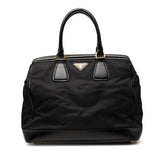 プラダ サフィアーノ 三角ロゴプレート ハンドバッグ ブラック ナイロン レザー レディース PRADA 【中古】