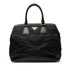 プラダ サフィアーノ 三角ロゴプレート ハンドバッグ ブラック ナイロン レザー レディース PRADA 【中古】