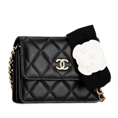 シャネル マトラッセ ココマーク カメリア ミニ チェーン ショルダーウォレット ブラック ラムスキン レディース CHANEL 【中古】