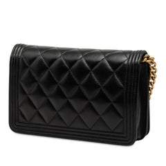 シャネル ココマーク ボーイシャネル チェーン ウォレット ショルダーバッグ ブラック ラムスキン レディース CHANEL 【中古】