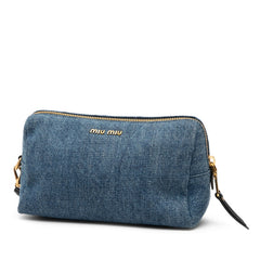 ミュウミュウ MMパリス ポーチ 5NE457 ブルー ブラック デニム レザー レディース MIUMIU 【中古】