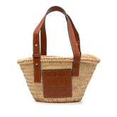 ロエベ アナグラム バスケットバッグ スモール ハンドバッグ かごバッグ ベージュ ブラウン ラフィア レザー レディース LOEWE 【中古】