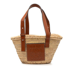 ロエベ アナグラム バスケットバッグ スモール ハンドバッグ かごバッグ ベージュ ブラウン ラフィア レザー レディース LOEWE 【中古】