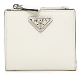 プラダ トライアングルロゴ 二つ折り財布 コンパクトウォレット 2ML049 ホワイト サフィアーノレザー レディース PRADA 【中古】