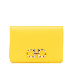 サルヴァトーレフェラガモ ガンチーニ カードケース IY-220371 イエロー レザー レディース Salvatore Ferragamo 【中古】