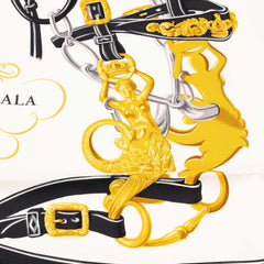 エルメス カレ90 ブリッド ドゥ ガラ 式典用馬勒 スカーフ ブラック ホワイト イエロー シルク レディース HERMES 中古