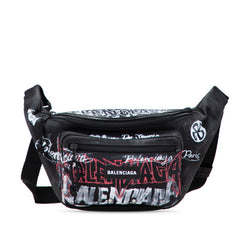 バレンシアガ タトゥーロゴ エクスプローラー ベルトパック ボディバッグ ウエストバッグ 482389 ブラック レッド ホワイト キャンバス メンズ BALENCIAGA 【中古】