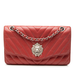 シャネル シェブロン ライオン チェーン ハンドバッグ ショルダーバッグ レッド ラムスキン レディース CHANEL 【中古】