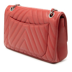 シャネル シェブロン ライオン チェーン ハンドバッグ ショルダーバッグ レッド ラムスキン レディース CHANEL 【中古】