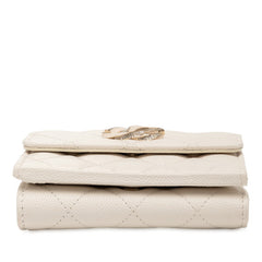 シャネル マトラッセ ココマーク ラインストーン 三つ折り財布 ホワイト キャビアスキン レディース CHANEL 【中古】