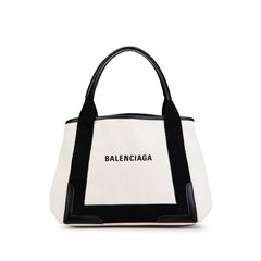 バレンシアガ ネイビー カバス スモール ハンドバッグ トートバッグ 339933 ホワイト ブラック キャンバス レザー レディース BALENCIAGA 【中古】