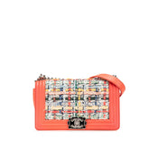 シャネル ココマーク ボーイシャネル25 ショルダーバッグ オレンジ マルチカラー ツイード ラムスキン レディース CHANEL 【中古】