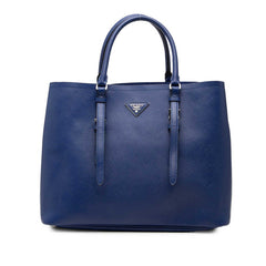 プラダ 三角ロゴプレート トートバッグ ブルー サフィアーノレザー レディース PRADA 【中古】