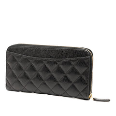 シャネル マトラッセ ココマーク 長財布 ラウンドファスナー ブラック ゴールド金具 キャビアスキン レディース CHANEL 【中古】