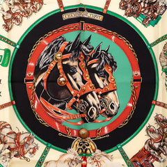 エルメス カレ90 CHEVAUX DE TRAIT 輓馬 スカーフ イエロー マルチカラー シルク レディース HERMES 【中古】