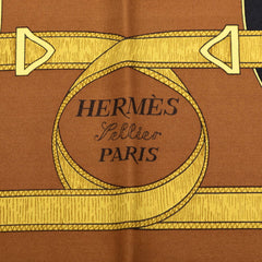 エルメス カレ90 Eperon d’or エプロンドール 黄金の拍車 スカーフ ブラウン シルク レディース HERMES 【中古】