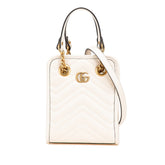 グッチ GGマーモント ショルダーバッグ ハンドバッグ 2WAY 696123 ホワイト ゴールド レザー レディース GUCCI 【中古】