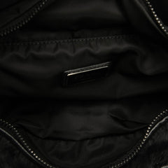 プラダ 三角ロゴプレート ボディバッグ ウエストバッグ ブラック ナイロン ファー レザー レディース PRADA 【中古】