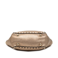 ヴァレンティノ ガラヴァーニ ロックスタッズ ミニ ハンドバッグ ショルダーバッグ 2WAY ゴールド レザー レディース VALENTINO 【中古】