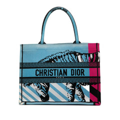 クリスチャンディオール ブックトート ミディアム トートバッグ ライトブルー マルチカラー キャンバス レディース Christian Dior 【中古】