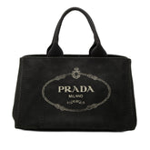 プラダ 三角ロゴプレート カナパ ミディアム ハンドバッグ トートバッグ ブラック キャンバス レディース PRADA 【中古】