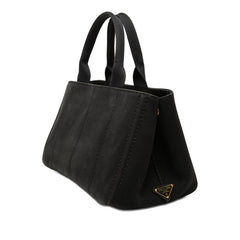 プラダ 三角ロゴプレート カナパ ミディアム ハンドバッグ トートバッグ ブラック キャンバス レディース PRADA 【中古】