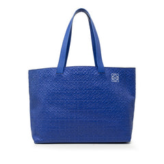 ロエベ リピート アナグラム イーストウエスト トートバッグ ショルダーバッグ ブルー レザー レディース LOEWE 【中古】