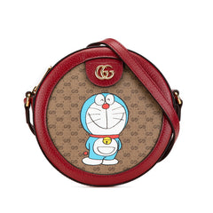 グッチ × ドラえもん ミニ GGスプリーム 斜め掛け ショルダーバッグ 625216 ベージュ レッド PVC レザー レディース GUCCI 中古