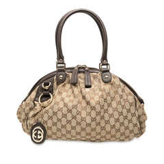 グッチ GGキャンバス スーキー ハンドバッグ 223974 ベージュ ブラウン キャンバス レザー レディース GUCCI 【中古】