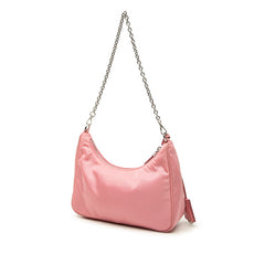プラダ 三角ロゴプレート Re-Edition 2005 チェーン ハンドバッグ ショルダーバッグ 2WAY ピンク ナイロン レザー レディース PRADA 中古