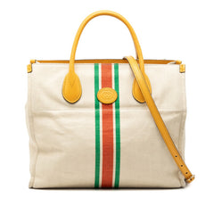 グッチ シェリーライン トートバッグ ショルダーバッグ 2WAY 657422 イエロー ホワイト キャンバス レザー レディース GUCCI 【中古】