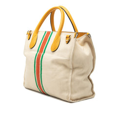 グッチ シェリーライン トートバッグ ショルダーバッグ 2WAY 657422 イエロー ホワイト キャンバス レザー レディース GUCCI 【中古】