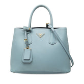 プラダ 三角ロゴプレート ドゥーブル ハンドバッグ ショルダーバッグ 2WAY ライトブルー サフィアーノレザー レディース PRADA 中古