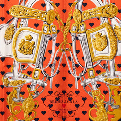 エルメス カレ90 BRIDES de GALA 式典用の馬勒 スカーフ 大判 オレンジ系 マルチカラー シルク レディース HERMES 【中古】