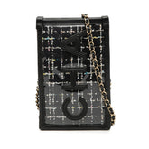 シャネル ロゴ ツイード チェーン ショルダーバッグ フォンケース ブラック ビニール レザー レディース CHANEL 中古