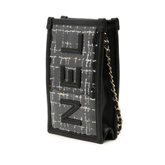 シャネル ロゴ ツイード チェーン ショルダーバッグ フォンケース ブラック ビニール レザー レディース CHANEL 【中古】