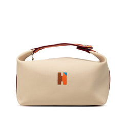エルメス ブリッド ア ブラックGM ハンドバッグ ポーチ ベージュ シルバー金具 キャンバス レディース HERMES 中古