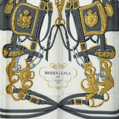 エルメス カレ90 Brides de Gala 式典用馬勒 スカーフ ライトブルー マルチカラー シルク レディース HERMES 中古
