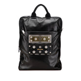 プラダ 三角ロゴプレート メタルプレート スタッズ ハンドバッグ トートバッグ VA0744 ブラック レザー レディース PRADA 【中古】