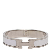 エルメス クリックH PM エナメルブレスレット バングル シルバー ホワイト メタル レディース HERMES 【中古】