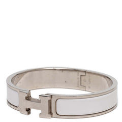 エルメス クリックH PM エナメルブレスレット バングル シルバー ホワイト メタル レディース HERMES 【中古】