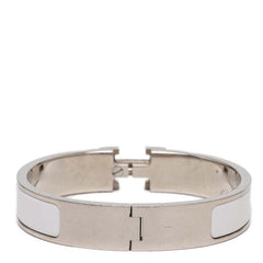 エルメス クリックH PM エナメルブレスレット バングル シルバー ホワイト メタル レディース HERMES 【中古】