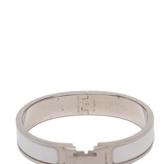 エルメス クリックH PM エナメルブレスレット バングル シルバー ホワイト メタル レディース HERMES 【中古】