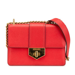 プラダ サフィアーノ チェーン ショルダーバッグ レッド ゴールド レザー レディース PRADA 【中古】