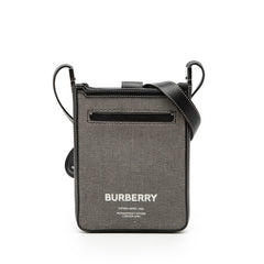 バーバリー ホースフェリー 斜め掛け ショルダーバッグ ブラック ホワイト キャンバス レザー レディース BURBERRY 【中古】