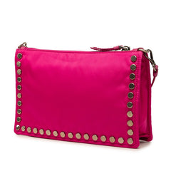 プラダ エチケット スタッズ ショルダーバッグ 1NE006 ピンク ナイロン レザー レディース PRADA 中古