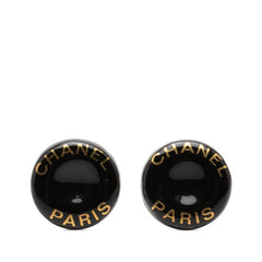 シャネル ロゴ イヤリング ブラック ゴールド エナメル メタル レディース CHANEL 【中古】