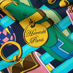 エルメス カレ140 Virginie Jamin Colliers de Chiens コリエ ド シアン犬の首輪 大判 スカーフ グリーン ブルー シルク レディース HERMES 【中古】
