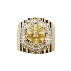 K18 ゴールド Pt900 プラチナ コンビ キャッツアイ0.88ct ダイヤ1.96ct リング 指輪 レディース 17号 【中古】